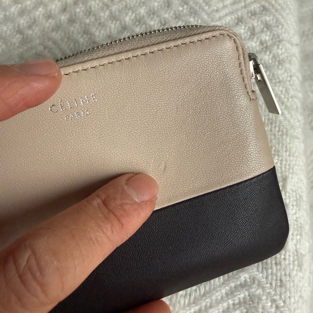 Old Celine Solo Coin and Card Purse, Black/Beige Colorblock, w/ Box and Dustbag - Picture 7 of 14